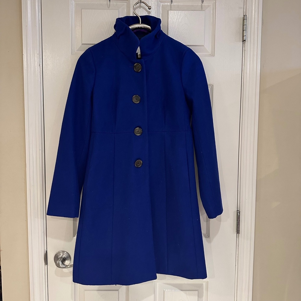 J.Crew Cobalt Blue Wool Blend Funnel Neck Button Front Coat B4106 4